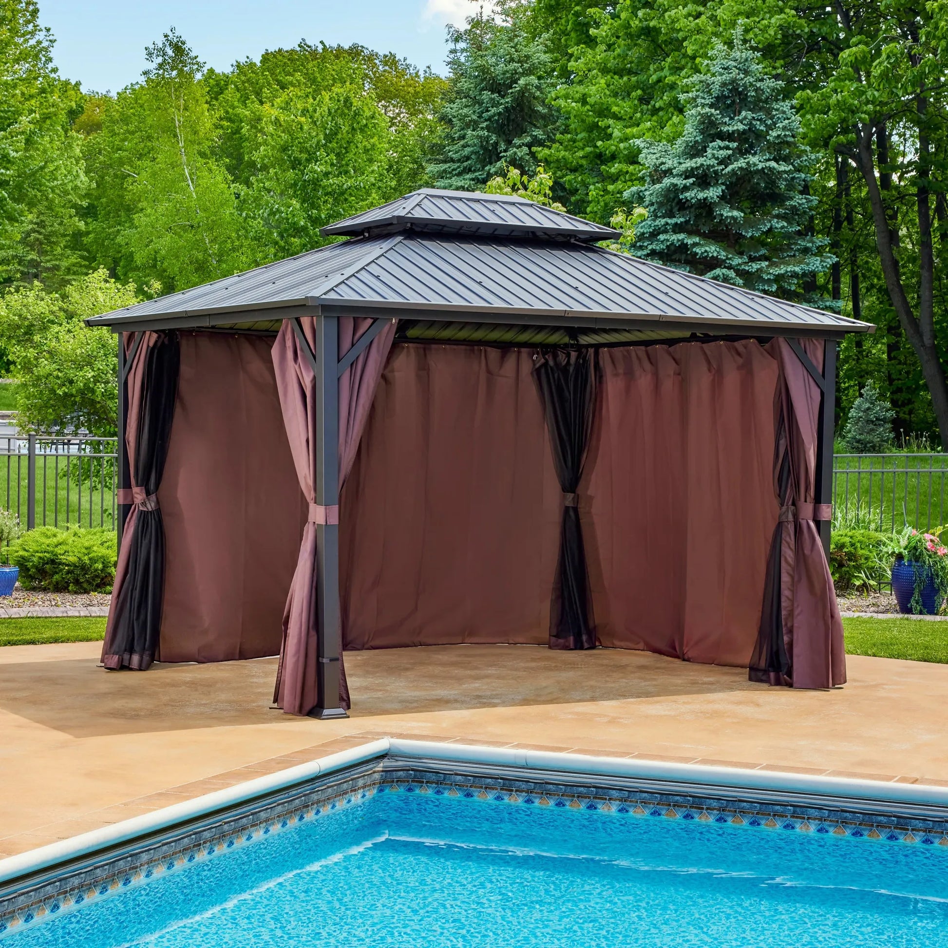 Shade N' Shelters 12' x 16' Duncan Hardtop Gazebo Privacy Curtain with Hooks