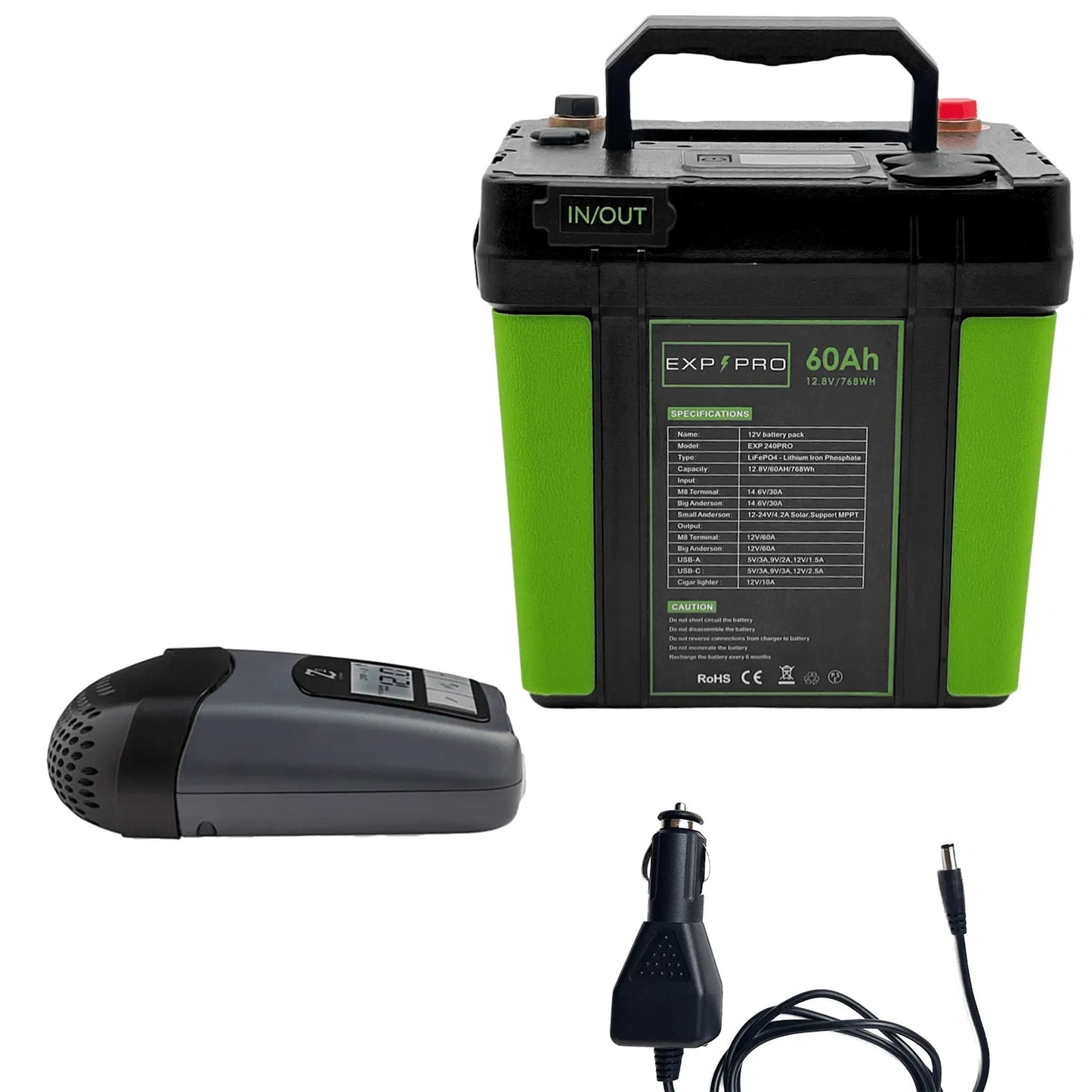 EXP240PRO CPAP Battery with DC Cord | Portable Solar Rechargeable LiFePO4 Battery