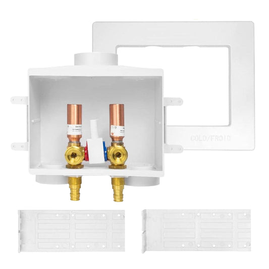 1/2" PEX Expansion (F1960) Inlet, Washing Machine Outlet Box, Single Control Valve, with Copper Water Hammer Arrestor