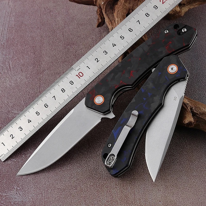 Ranger D2 Steel EDC Pocket Knife with G10 Handle & Leather Case