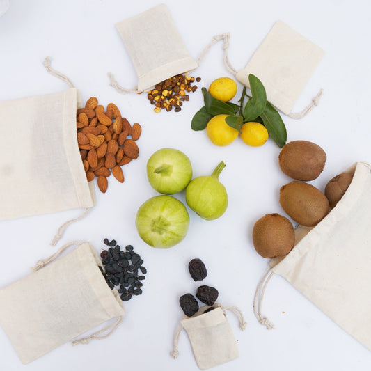 12x20 Inches Reusable Eco-Friendly Cotton Double Drawstring Bags Natural Color