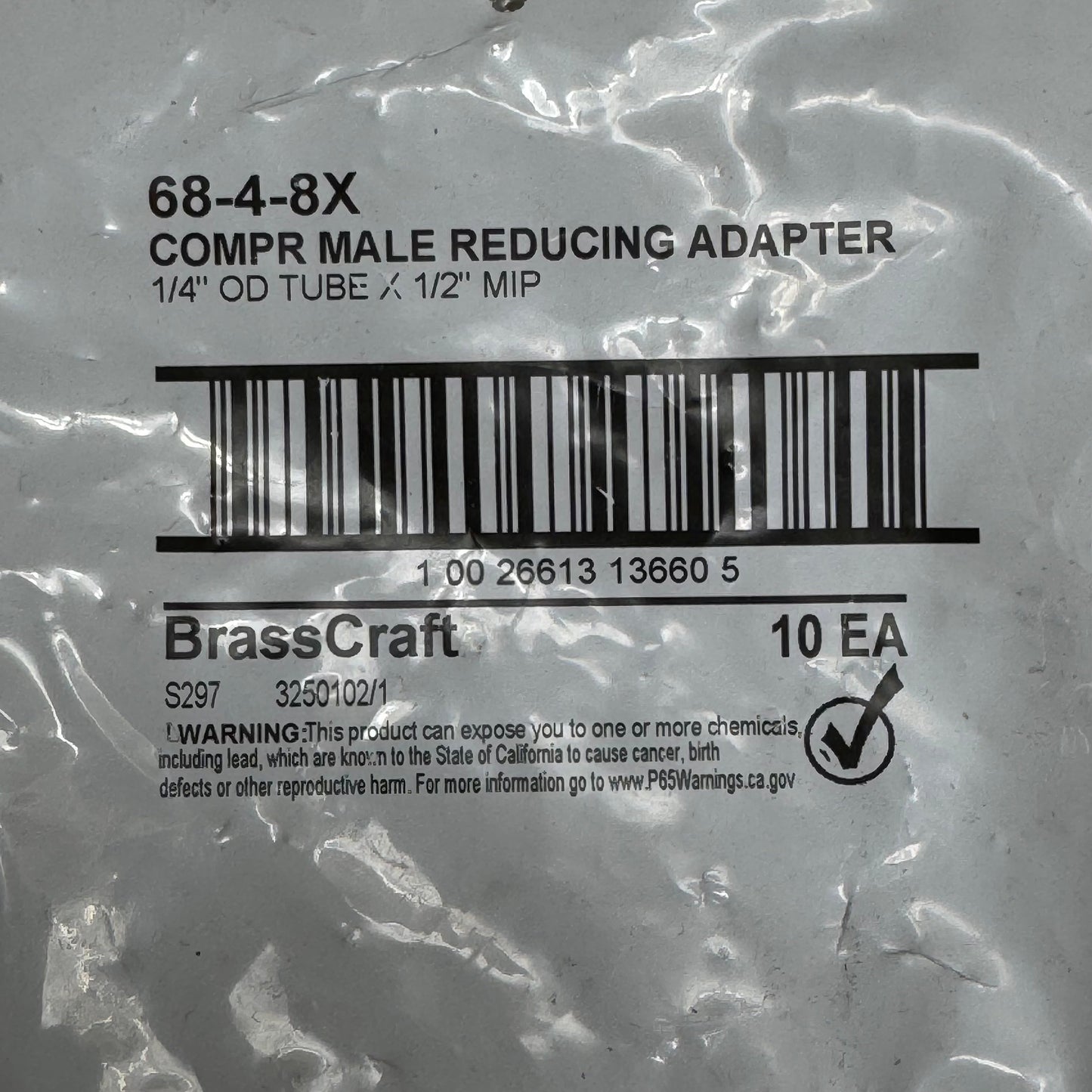 BrassCraft (10PK) 1/4” OD Tube x 1/2” MIP Male Reducing Adapter 68-4-8X