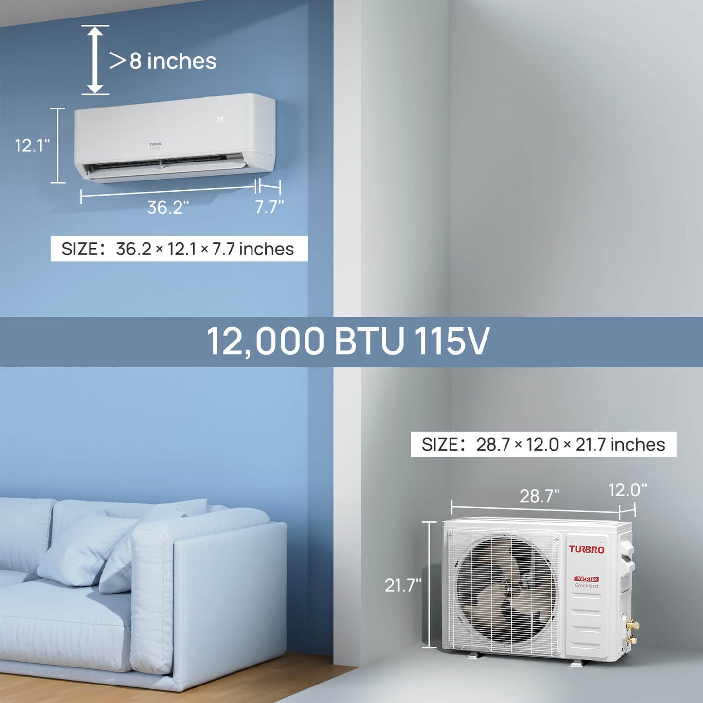 Greenland 12,000 BTU WiFi Ductless Mini Split AC with Heat Pump (R454B)