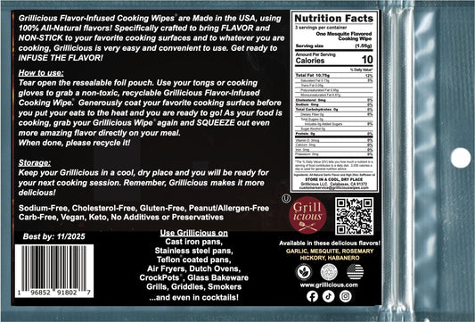 Grillicious SWEET MESQUITE Flavor-Infused Cooking Wipes® - Buy (3), shipping is FREE!