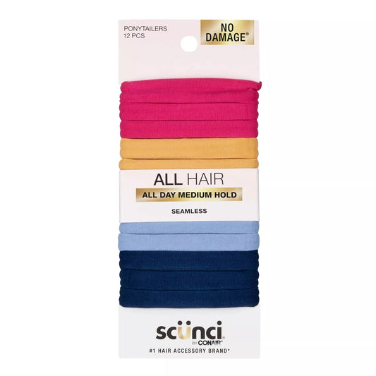 SCUNCI By Conair No Damage Super Comfy Hosiery Elastic Hair Tie Ponytailers (12pcs)