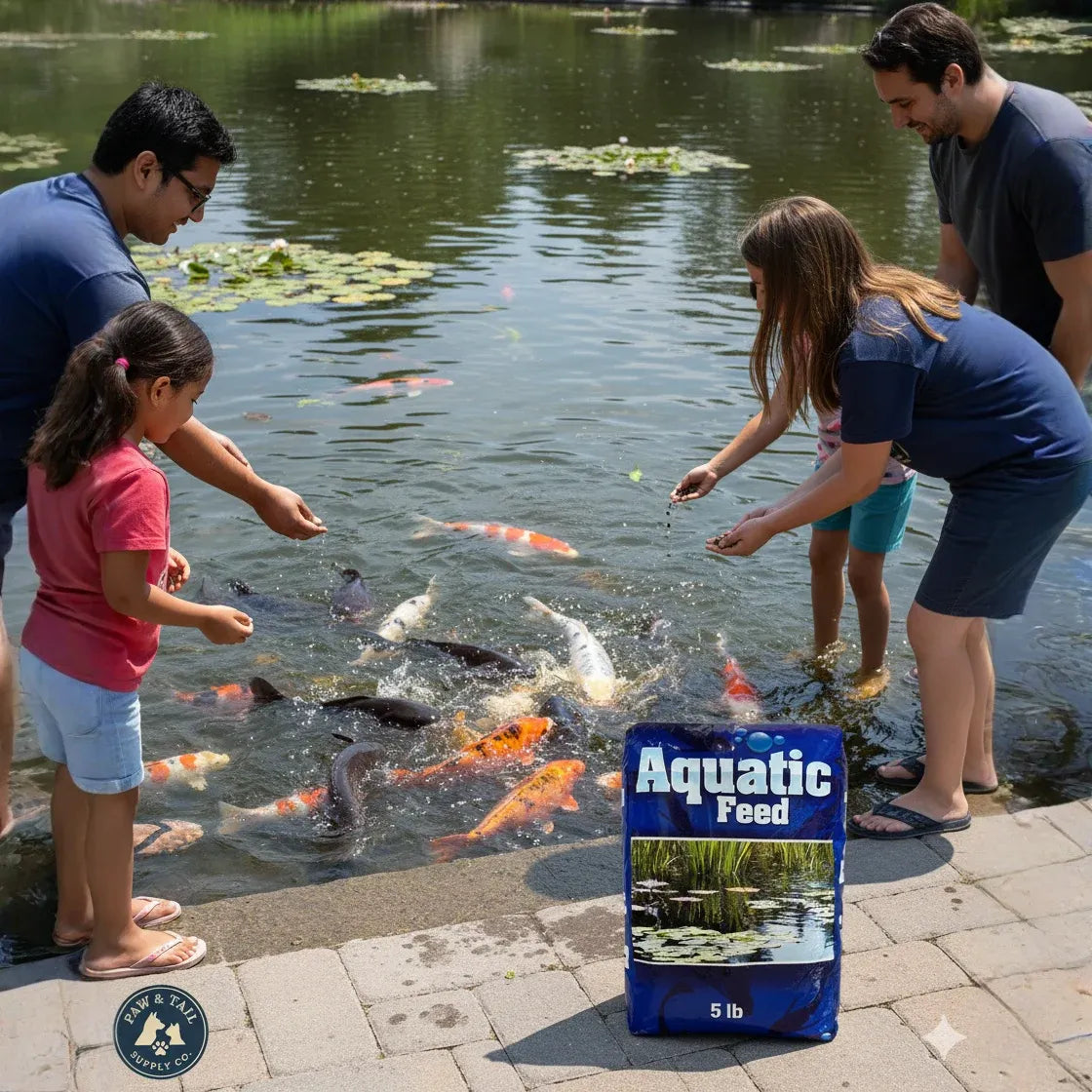 Crystal Blue Pond Colorant & Aquatic Feed Floating Fish Food Bundle for Koi & Catfish