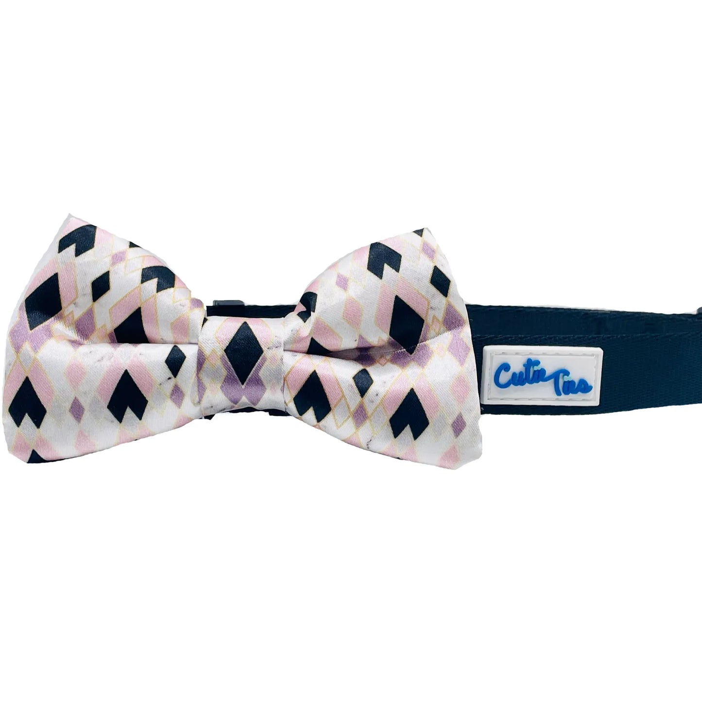 Geo Print White Dog Bow Tie