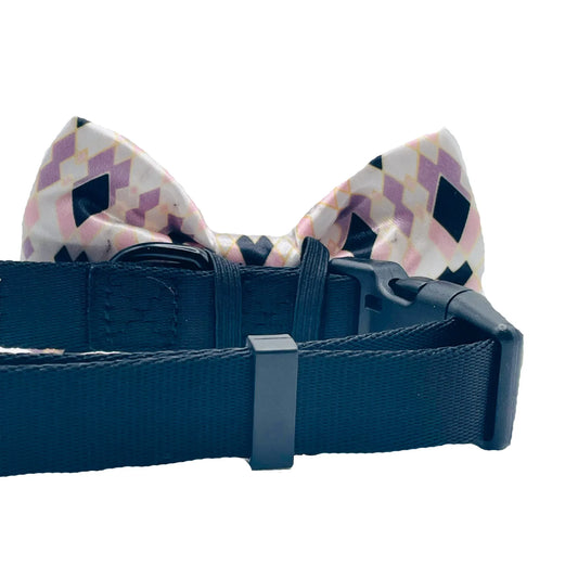 Geo Print White Dog Bow Tie