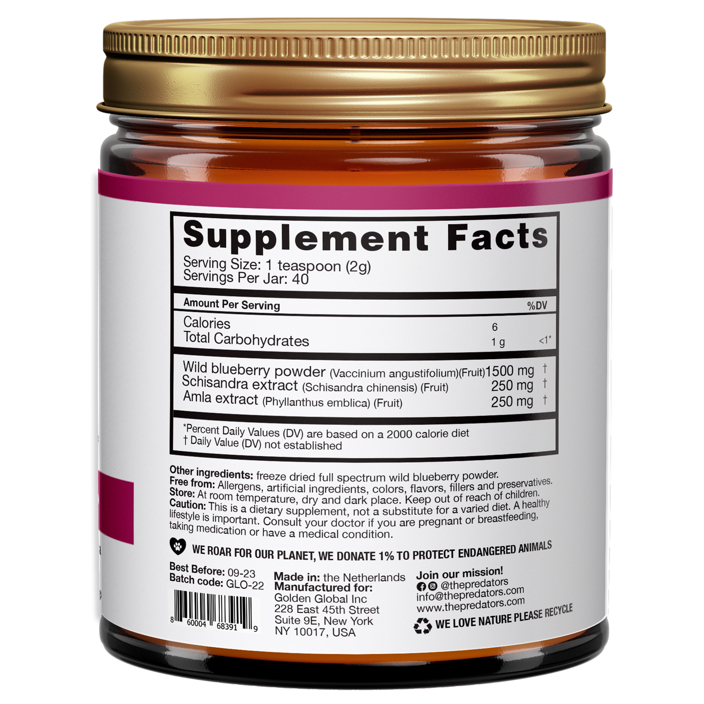 Glory Detox Blend - Wild Adaptogenic Berries - Wild Blueberries, Schisandra berries and Amla berries - 35 berries per teaspoon