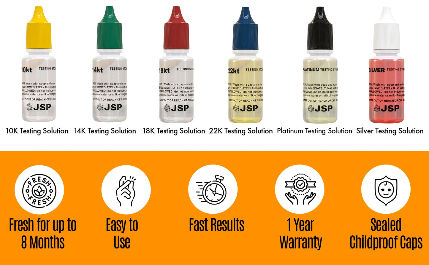 JSP Gold Silver Test Kit 10K 14K 18K 24K Platinum Jewelry Precious Metals Tester Bar W/ PuriTEST White Test Stone