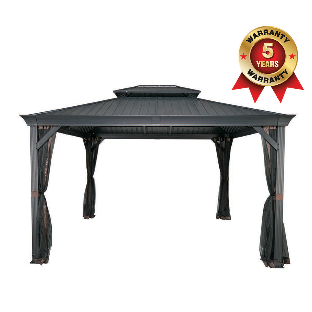 Shade N' Shelters 12' x 12' Granite Peak Hardtop Gazebo with Mosquito Netting