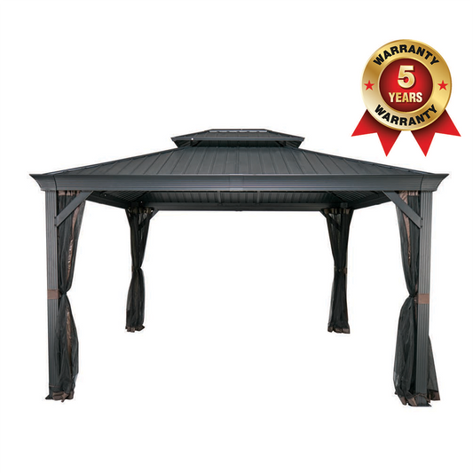 Shade N' Shelters 12' x 12' Granite Peak Hardtop Gazebo with Mosquito Netting