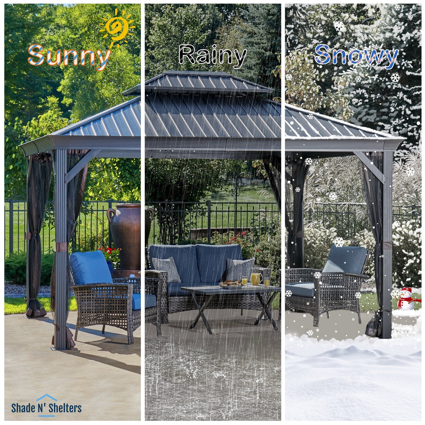 Shade N' Shelters 12' x 12' Granite Peak Hardtop Gazebo with Mosquito Netting