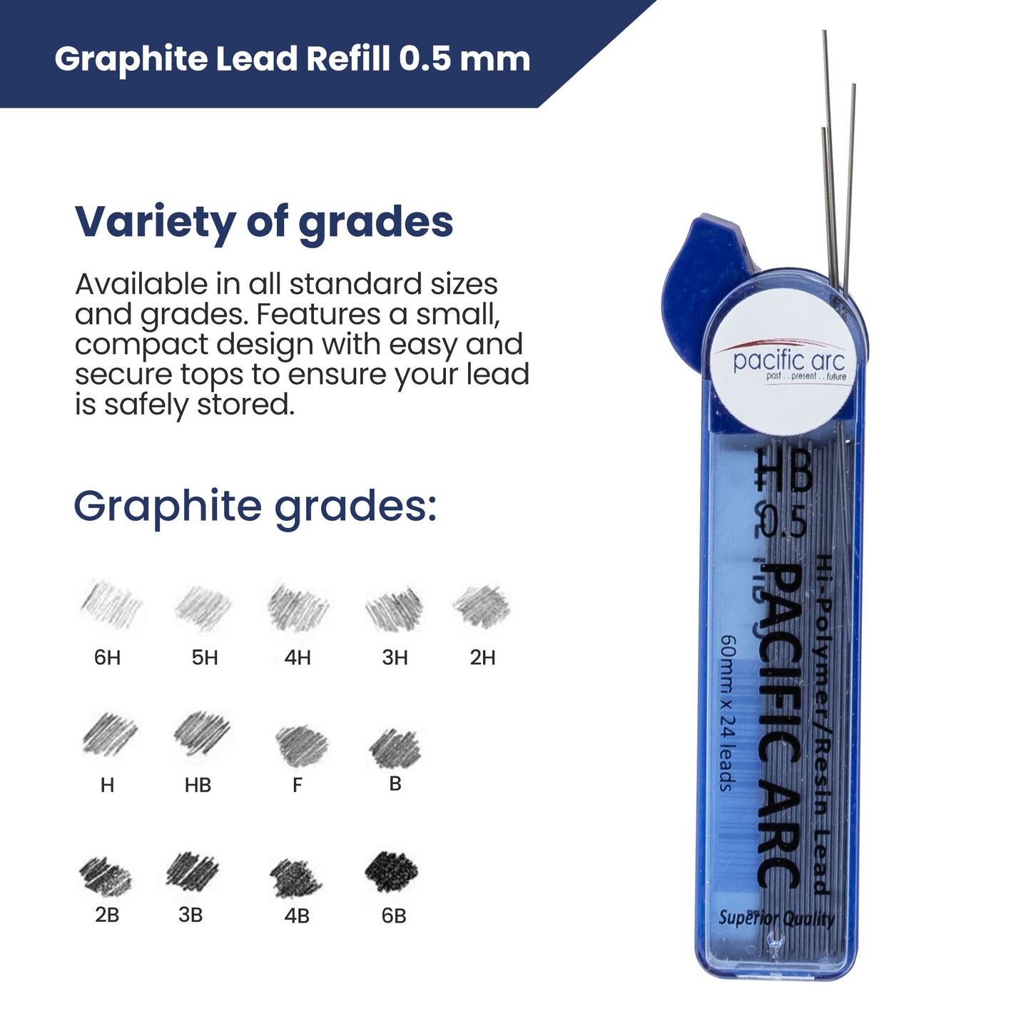 Pacific Arc Mechanical Pencil Refill lead,-  0.5mm - 96 leads - For Art, Sketching, Technical Drawing