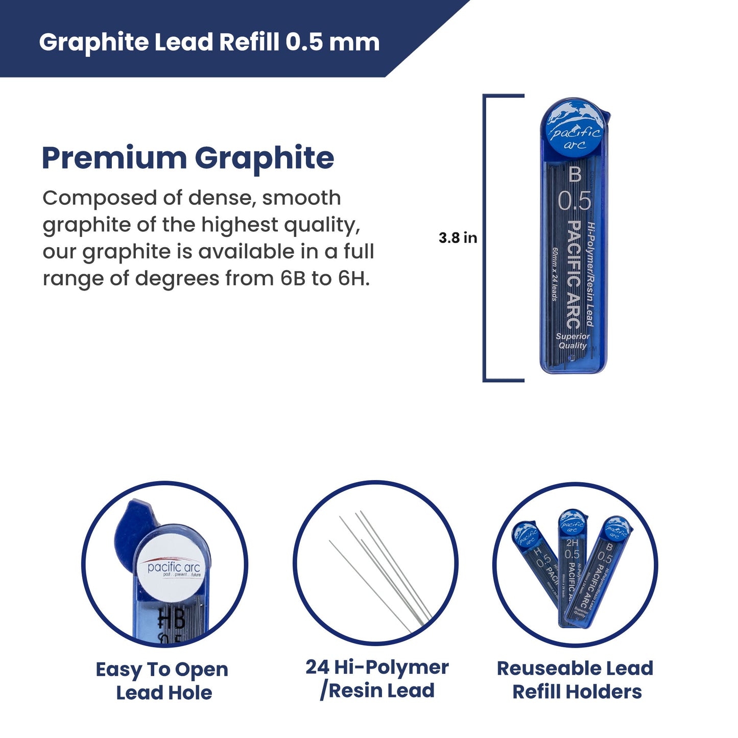 Pacific Arc Mechanical Pencil Refill lead,-  0.5mm - 96 leads - For Art, Sketching, Technical Drawing
