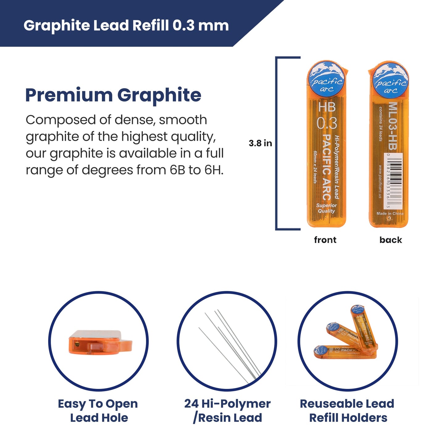Pacific Arc Mechanical Pencil Refill lead,-  0.3mm - 96 leads - For Art, Sketching, Technical Drawing