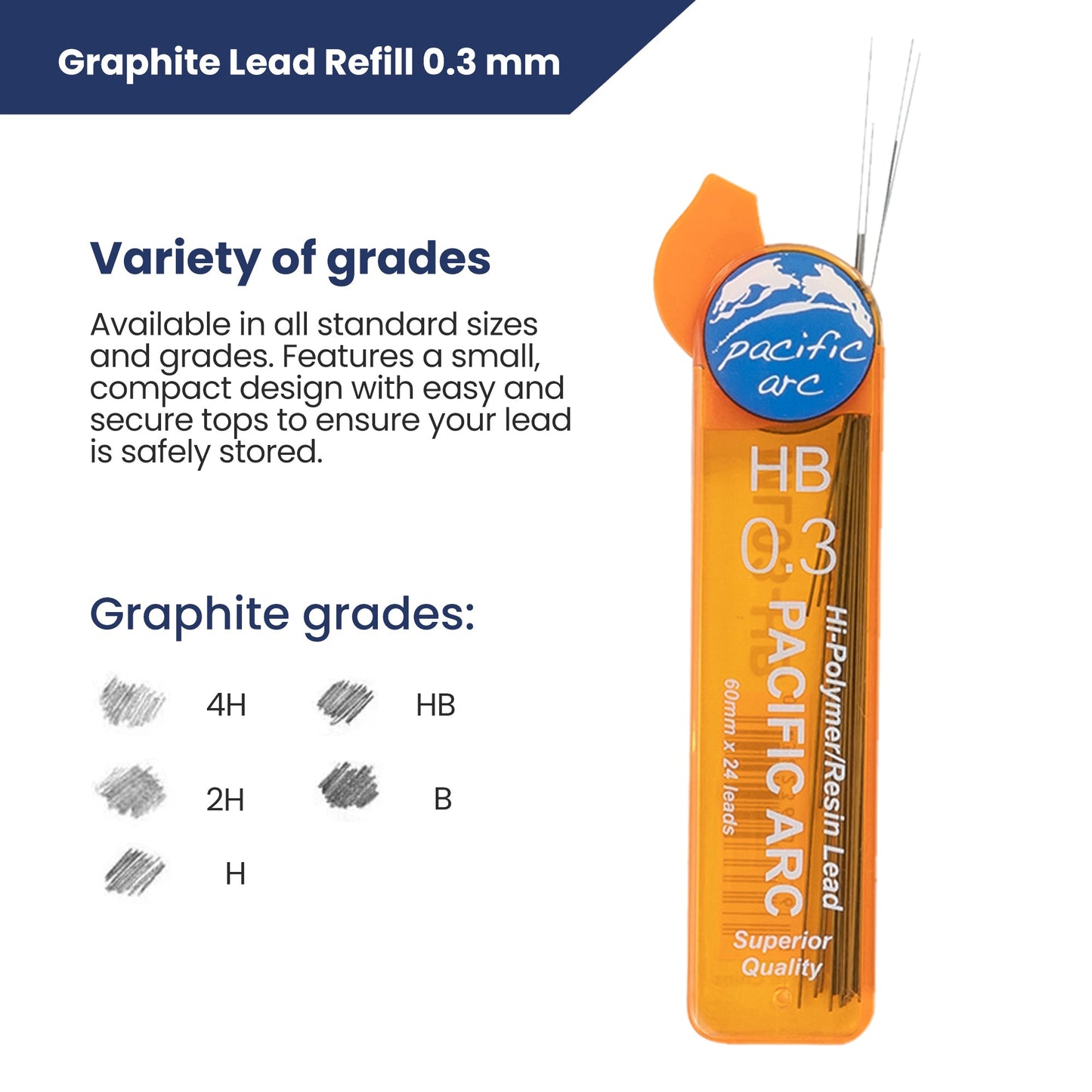 Pacific Arc Mechanical Pencil Refill lead,-  0.3mm - 96 leads - For Art, Sketching, Technical Drawing
