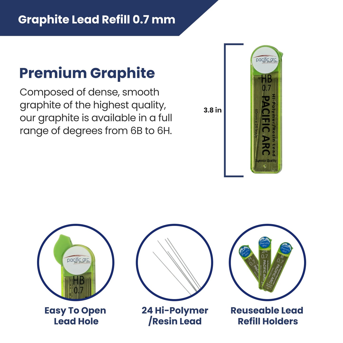 Pacific Arc Mechanical Pencil Refill lead,-  0.7mm - 96 leads - For Art, Sketching, Technical Drawing