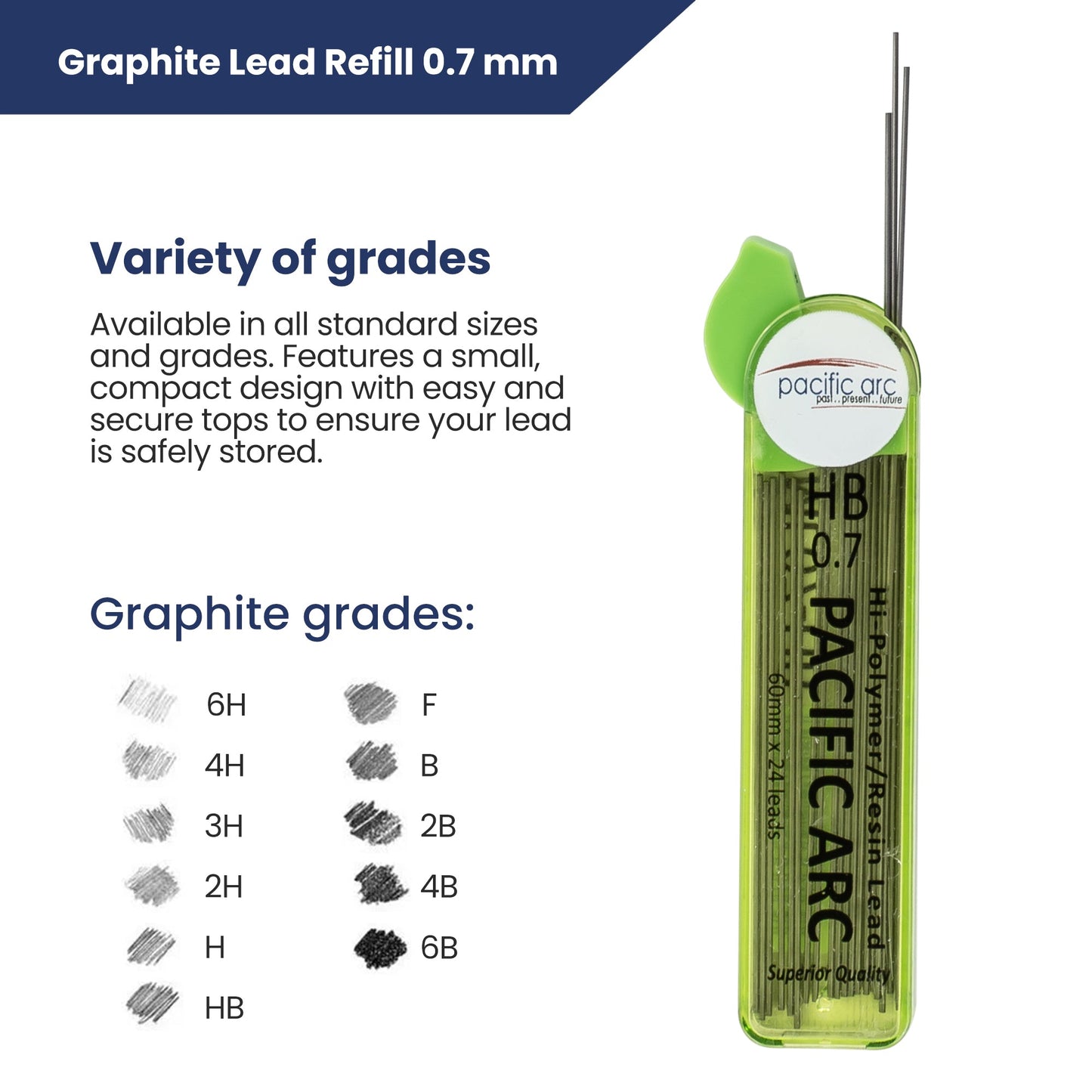 Pacific Arc Mechanical Pencil Refill lead,-  0.7mm - 96 leads - For Art, Sketching, Technical Drawing