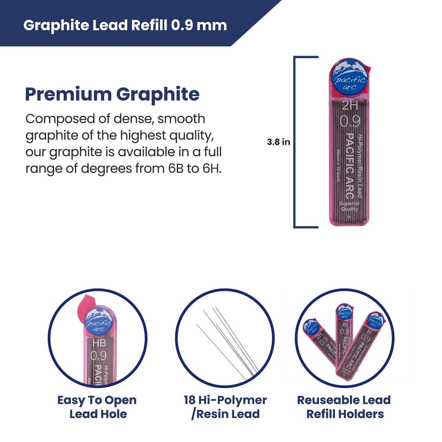 Pacific Arc Mechanical Pencil Refill lead,-  0.9mm - 72 leads - For Art, Sketching, Technical Drawing