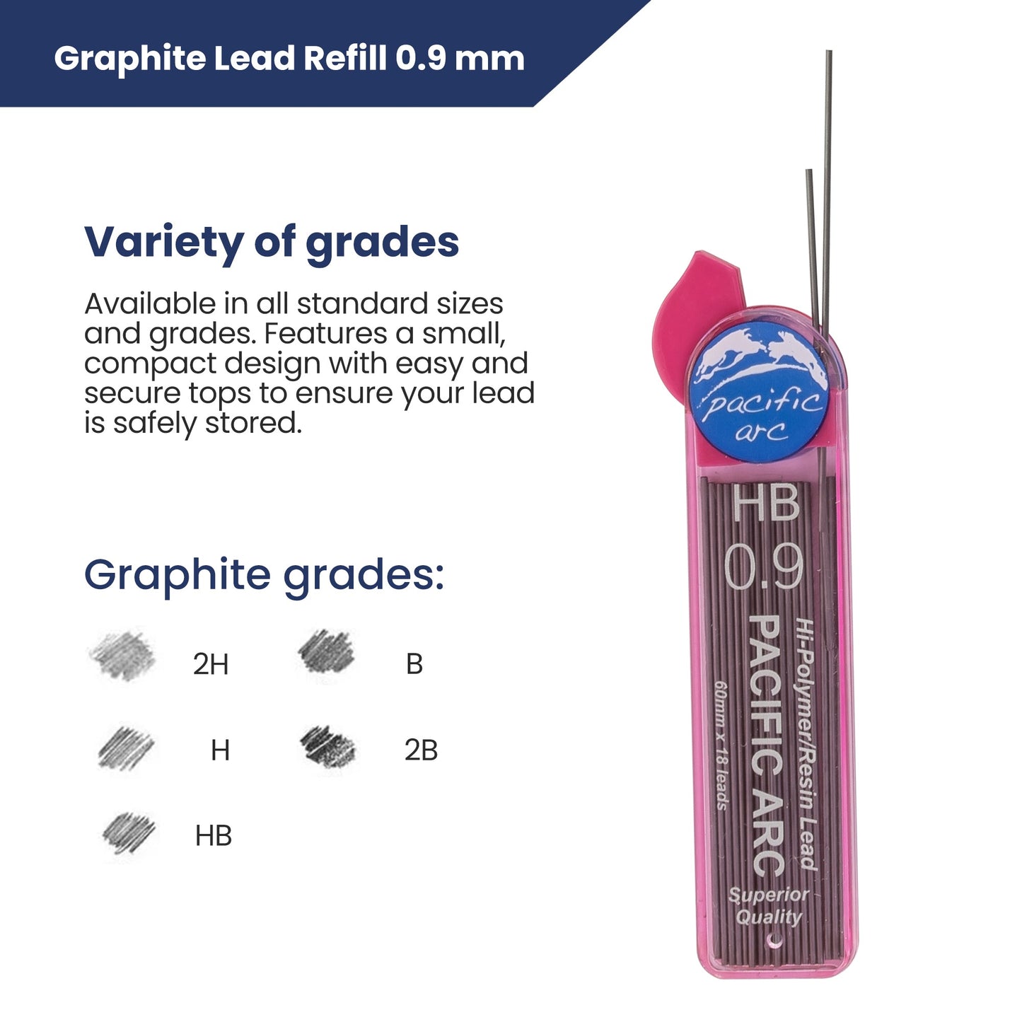 Pacific Arc Mechanical Pencil Refill lead,-  0.9mm - 72 leads - For Art, Sketching, Technical Drawing