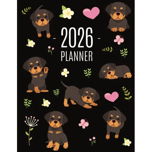 Rottweiler Planner 2026: Organizer: January-December (12 Months) Cute Dog Year Scheduler with Pretty Pink Hearts