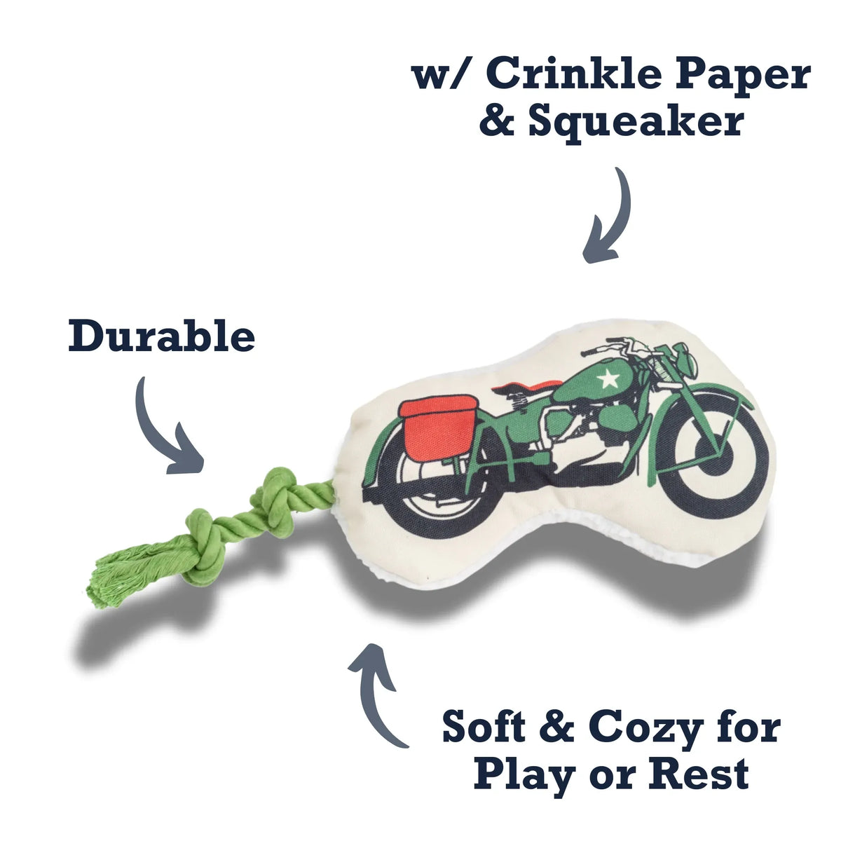 Country Living Retro Army Motorcycle with Squeaker & Crinkle Paper Plush Dog Toy - 🆕 New Arrivals, All Products, Products from American Pet Supplies, 🐾 Animals + Pet Supplies 🐾, 🐾 Pet Supplies - Little Red General Store