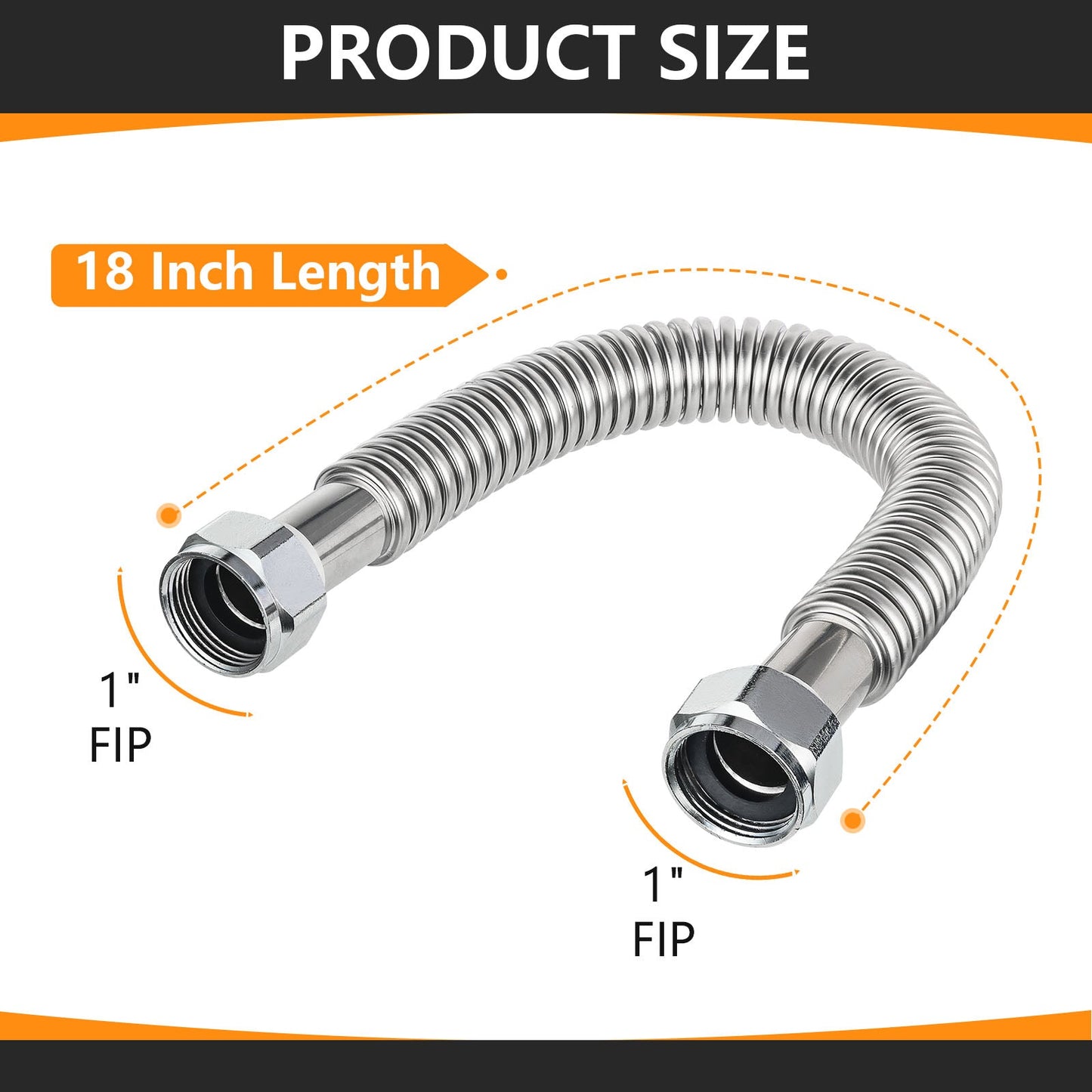 1" FIP x 1" FIP x 18" SS Corrugated Hose