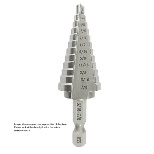 #3 HSS Quick Change Hex Shank Step Drill Bit, (1/4" - 3/4" by 1/16"), VAC3HEX