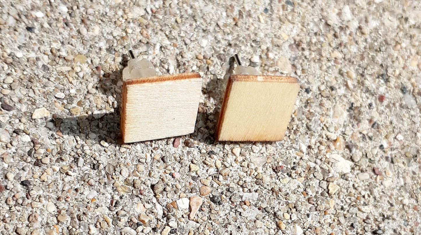 Handmade BIRCHWOOD Small Square Stud Earrings