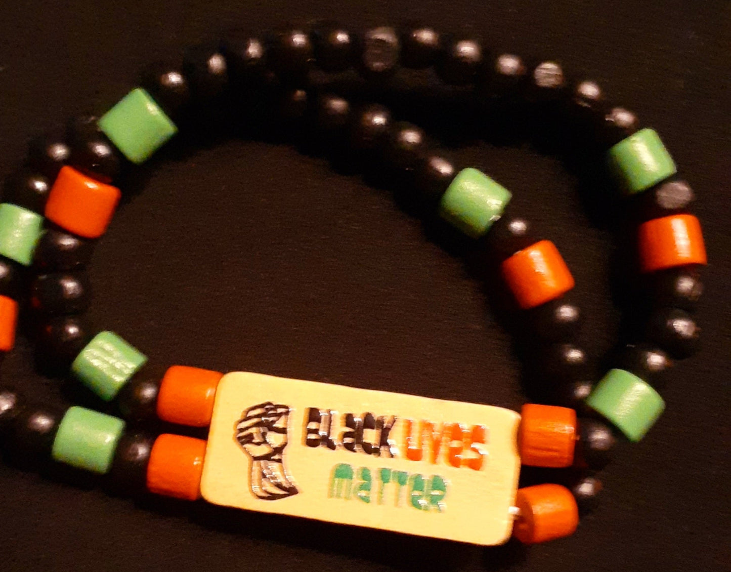 Handmade Wood Bead RBG Black Lives Matter Bracelet