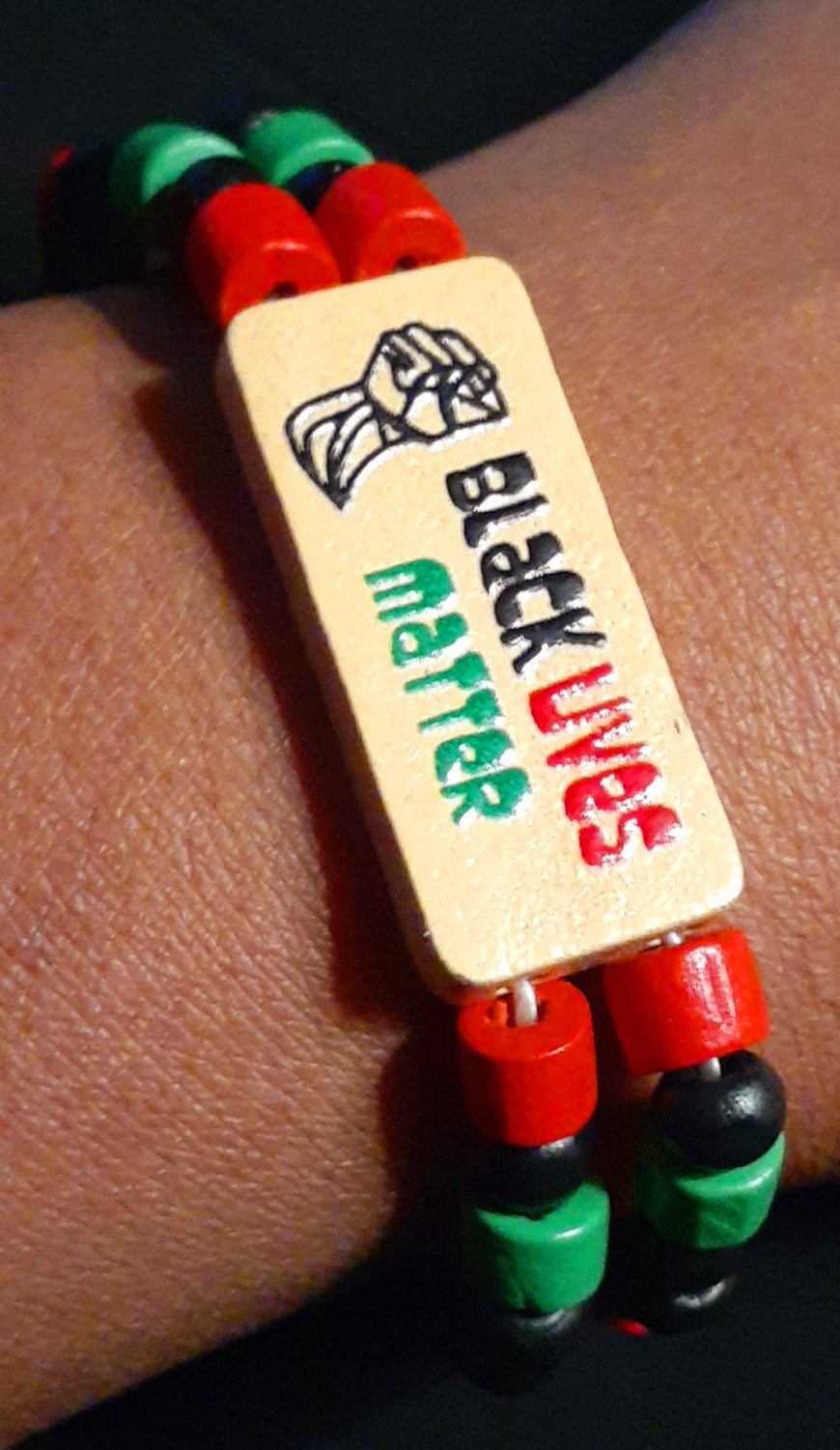 Handmade Wood Bead RBG Black Lives Matter Bracelet