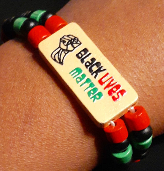 Handmade Wood Bead RBG Black Lives Matter Bracelet