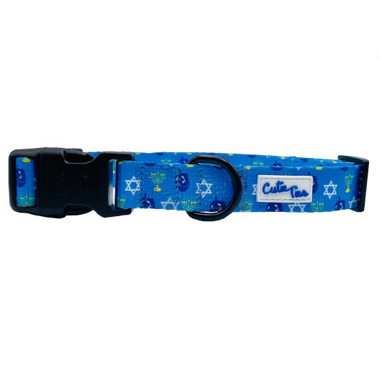 Hanukkah Dreidel Blue Dog Collar