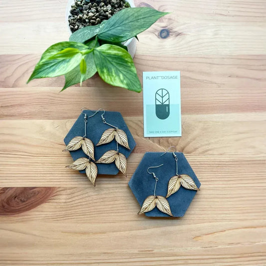 Wooden Hoya Polyneura Fishtail Plant Earrings