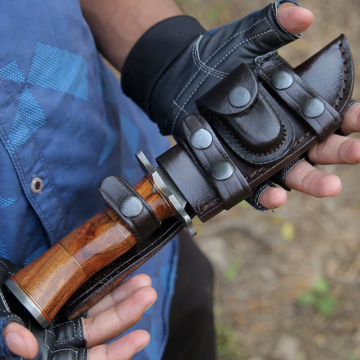 Hornet Custom Damascus Hunting Knife with Exotic Rose Wood Handle & Sheath
