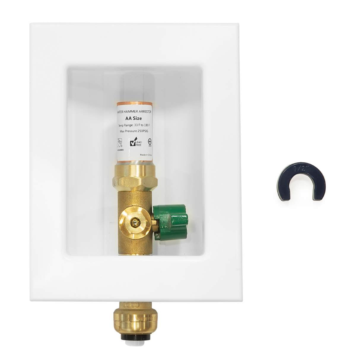 1/2" Push Fit Inlet, Ice Maker Outlet Box, with Copper Water Hammer Arrestor