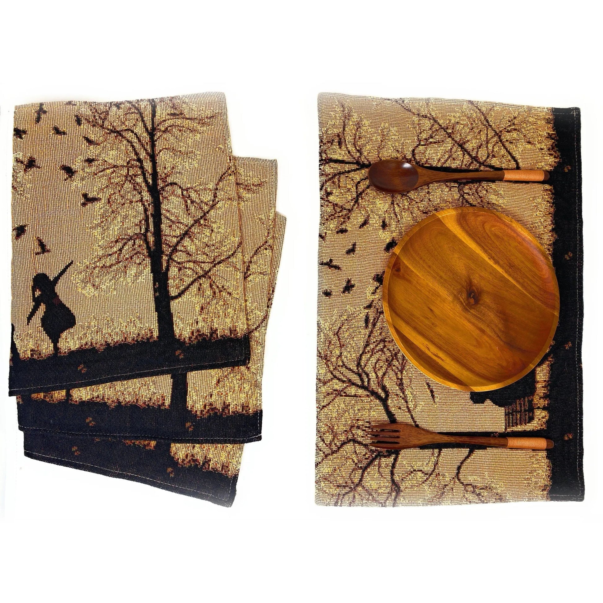 DaDalogy Bedding Set of 4 Pieces Autumn Birds Blessing Tapestry Dining Placemats 13” x 19” (Halloween)