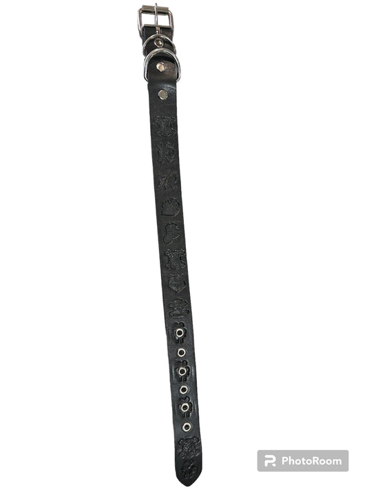 Dog collar with Logos - black/leather - collar de perro - negro/piel - MEDIUM