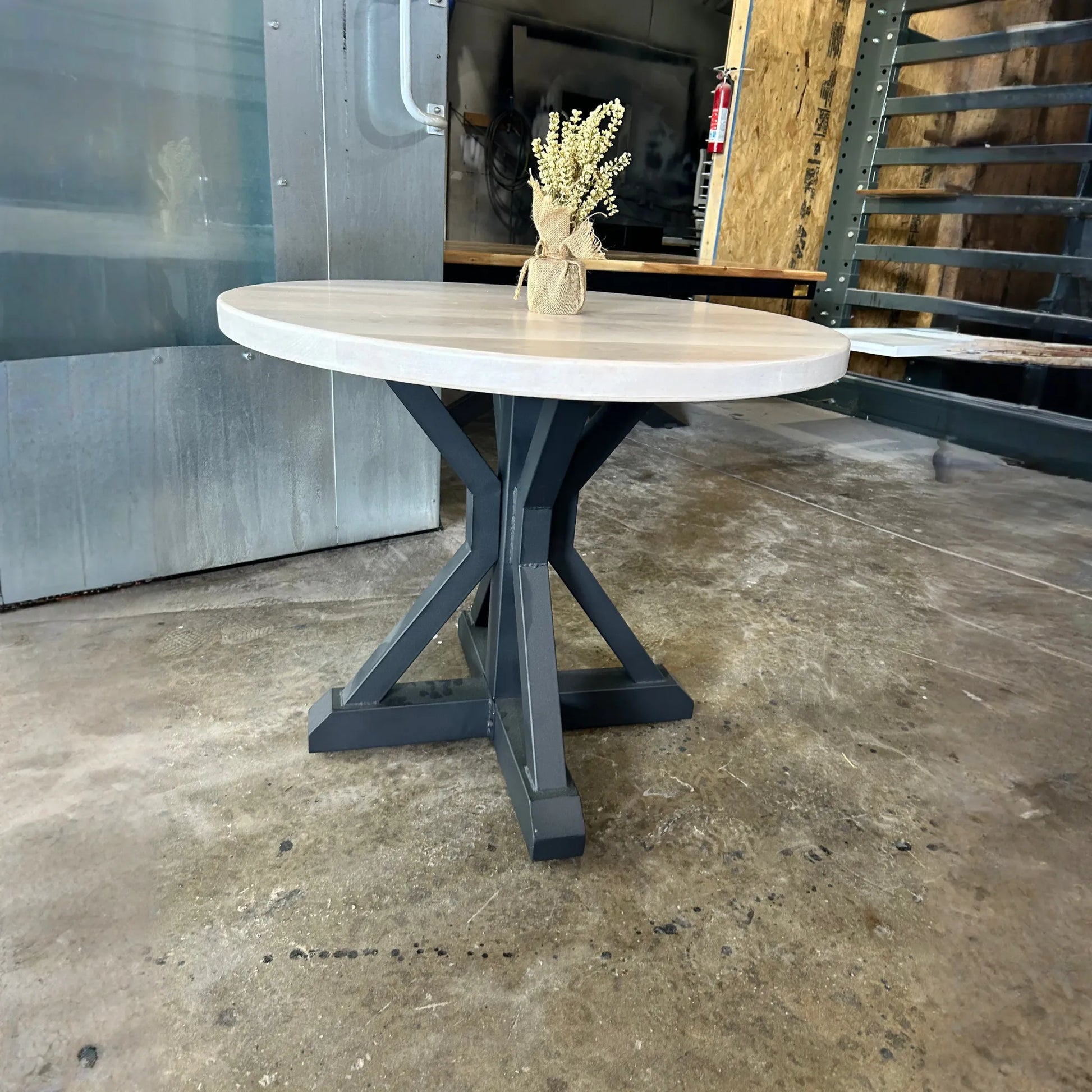 36” round dining table with metal base