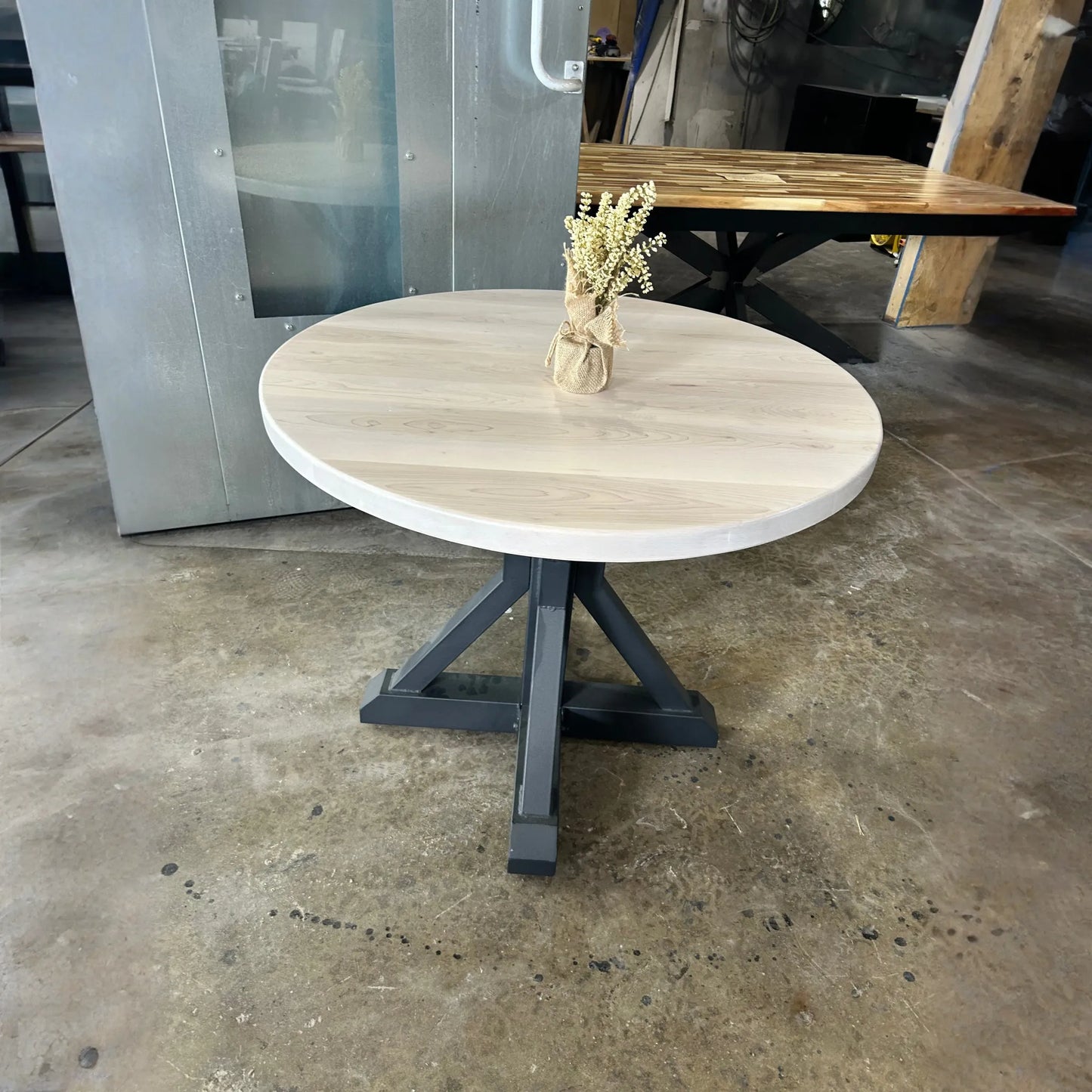 36” round dining table with metal base