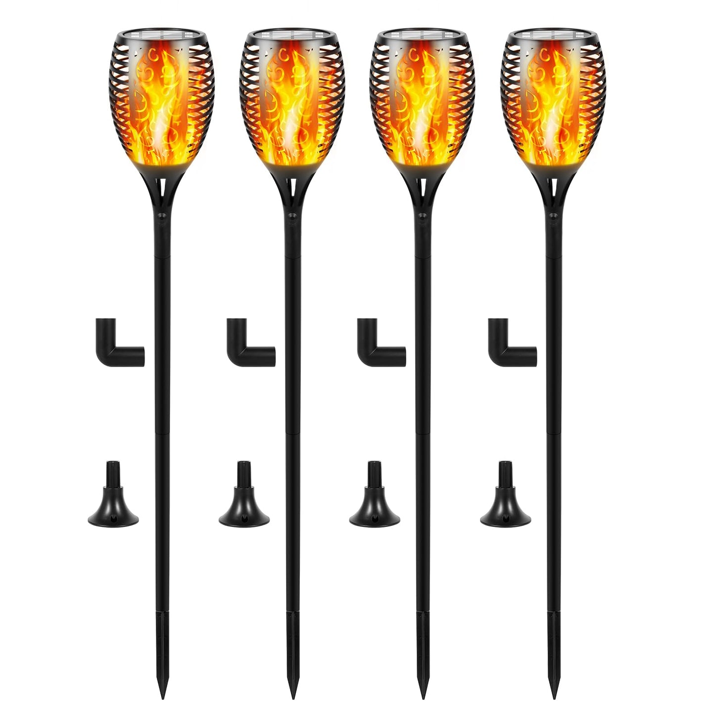 Solar LED Flame Lamp Lawn Flame Flickering Torch Light Outdoor Fire 96 LED Lights 4 Pack