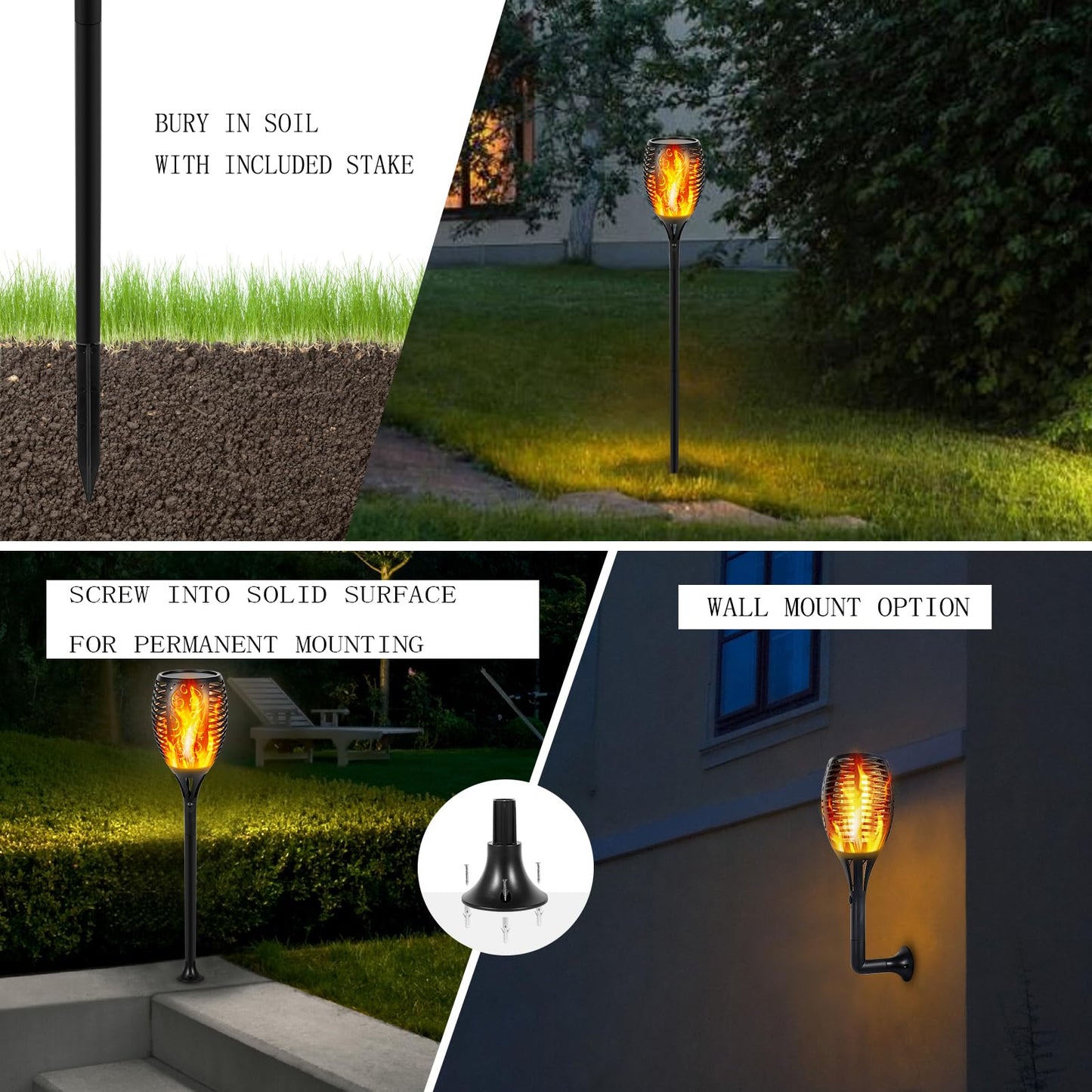 Solar LED Flame Lamp Lawn Flame Flickering Torch Light Outdoor Fire 96 LED Lights 4 Pack