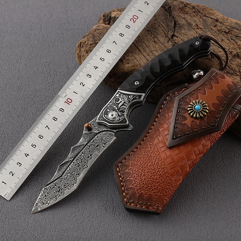 Valiant Japanese Tanto Pocket Knife with Obsidian Micarta Handle