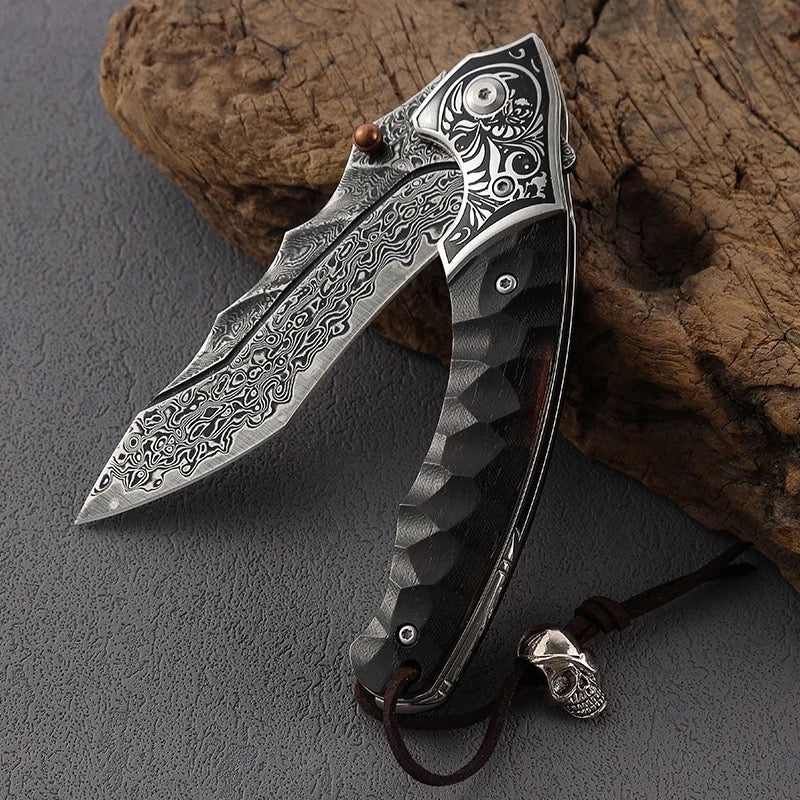 Valiant Japanese Tanto Pocket Knife with Obsidian Micarta Handle