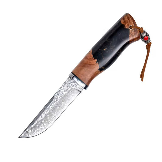 Predator Japanese Damascus Steel Knife with Exotic Olive Wood Burl & Resin Handle