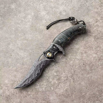 Legion Damascus Hunting Knife with Exotic Stained Maple Wood Handle