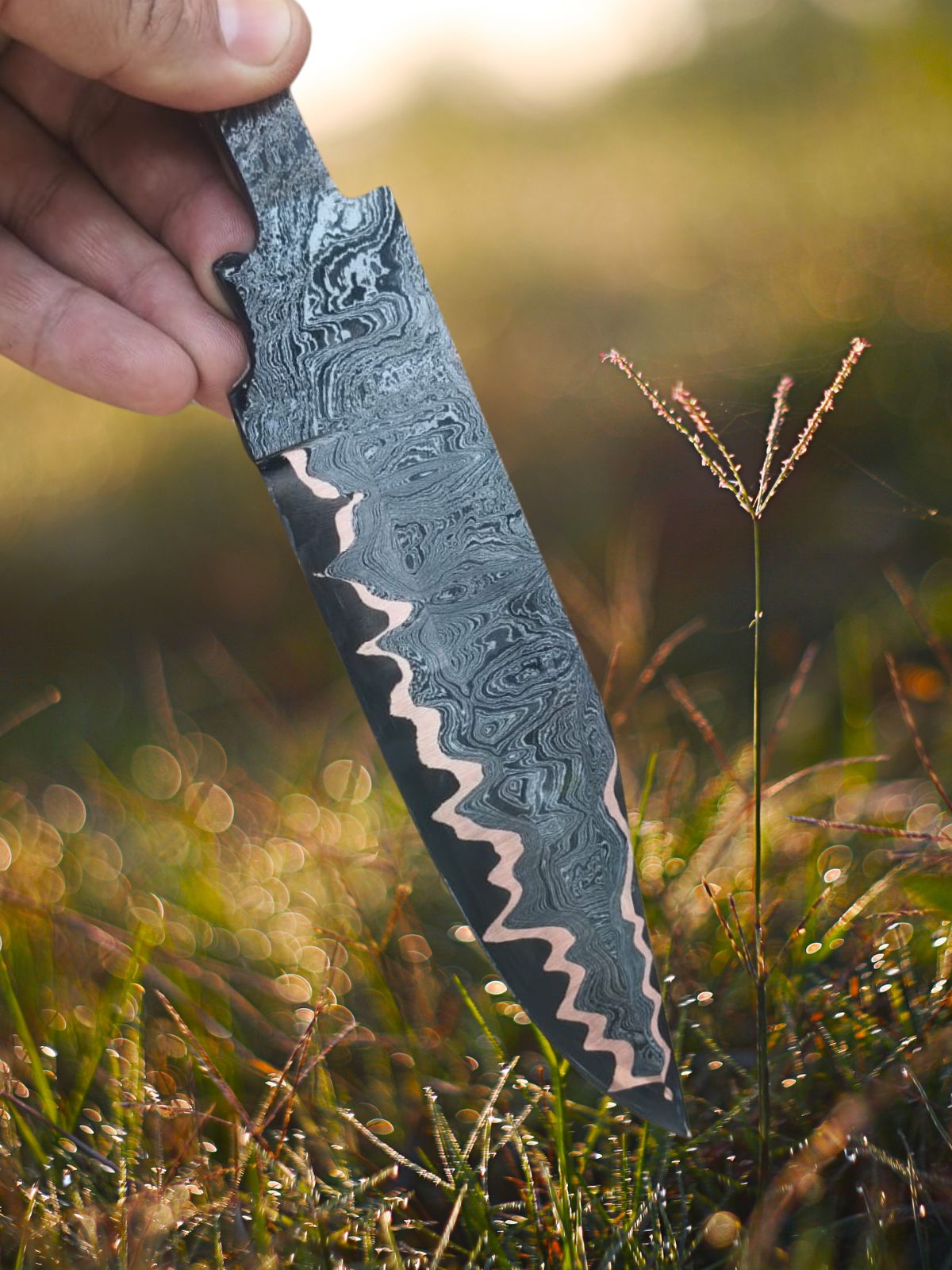 Nyx Copper & 1095 Damascus Hunting Knife with Antler Handle