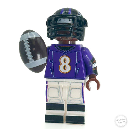 #8 QB Ravens Football Player Minifig made with LEGO parts - B3 Customs
