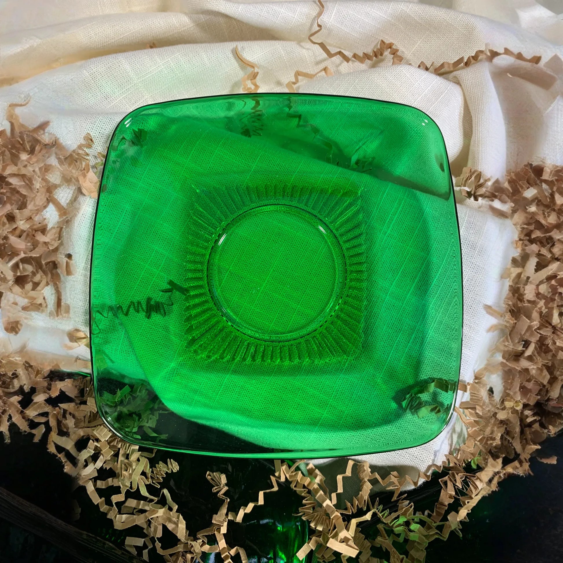 Charming Forest Green Fire King Luncheon Plates, Bowls and Cups